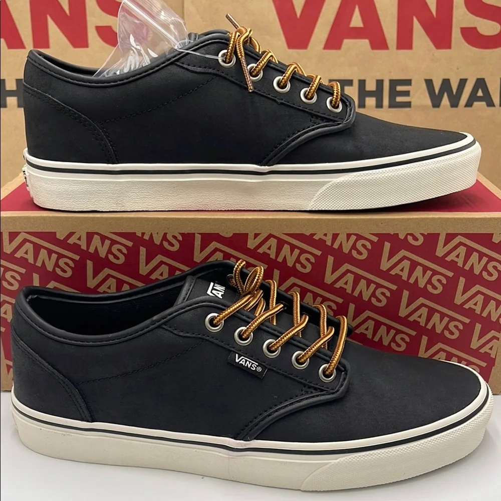 Vans Men’s Black Sneakers Classic Low-Top Design Atwood (Leather)BIck/Mrshmllow - Picture 2 of 16
